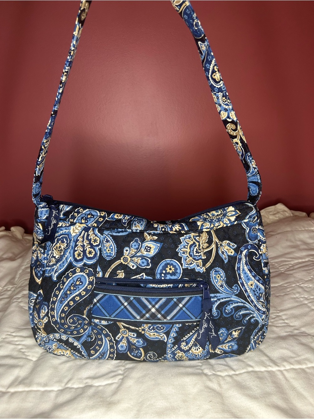 Vera Bradley Windsor Navy Paisley, plaid Quilted Shoulder Bag